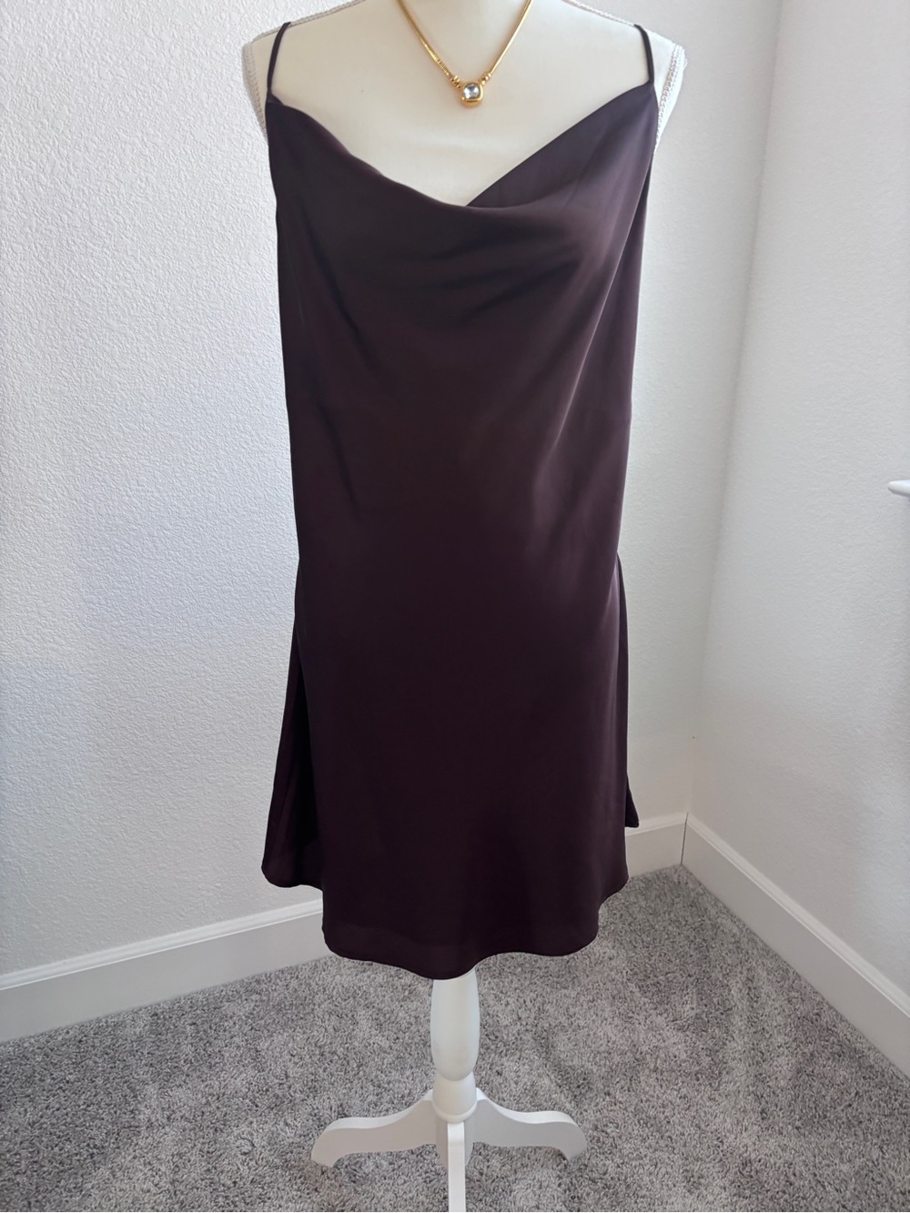 Garage Chocolate Brown Cowl Neck Slip Mini Dress